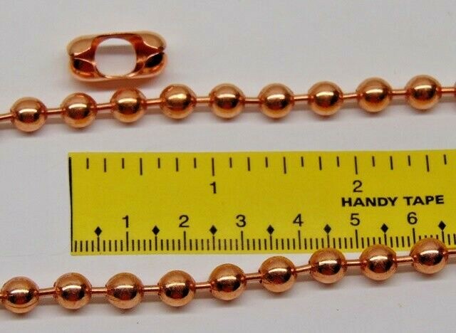 100% COPPER BALL CHAIN Necklace 6.3mm bead ~ #13 size Various Lengths w/ Clasp