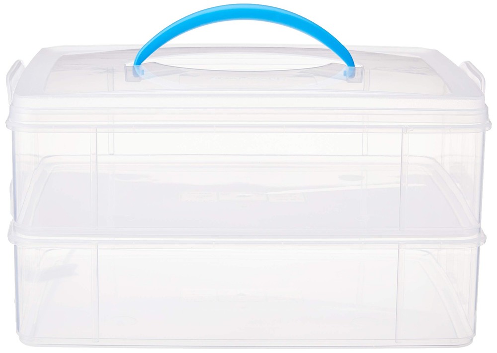 Portable Storage Bin for Tools and Crafts, Clear Stackable Container 14.1"