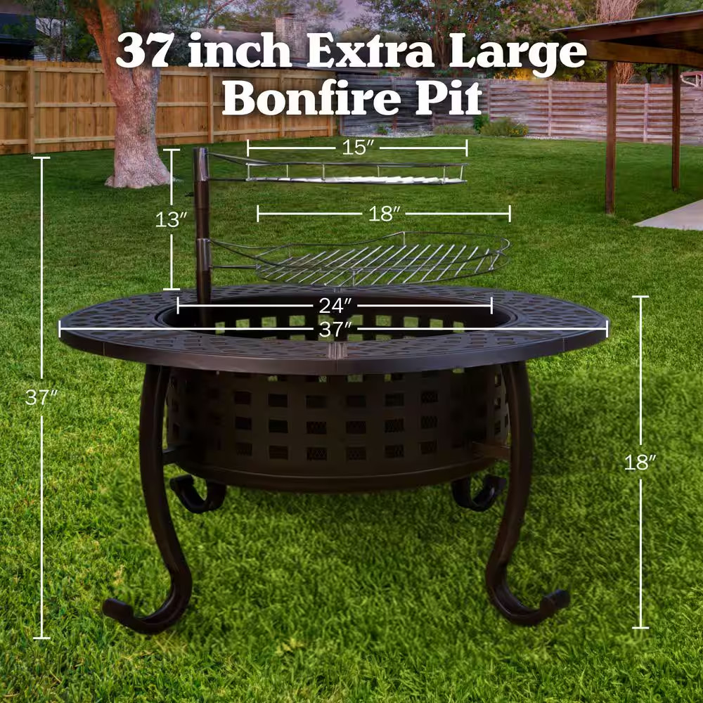 37 In. Outdoor Fire Pit with 2 Grills