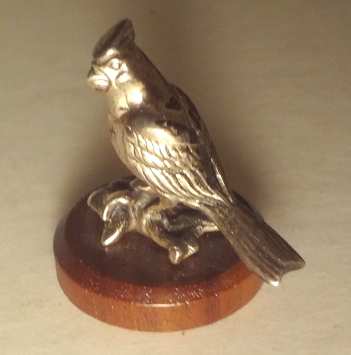HTF 1985 KIRK STIEFF sterling silver CARDINAL bird MINI SERIES on WOOD PLATEAU