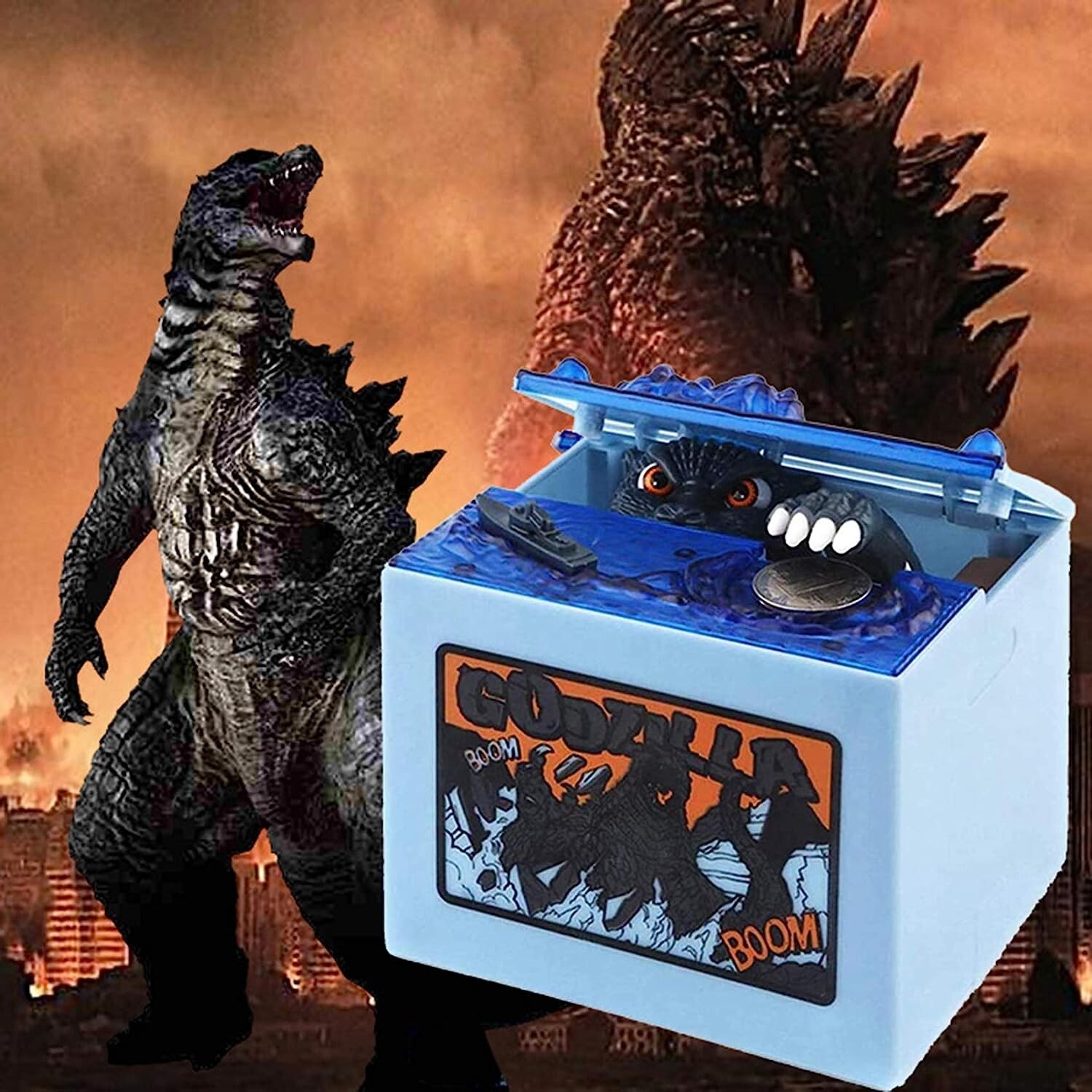 Godzilla Mischief Bank Coin Box LED Sound Gimmick Moving Figure New In Box