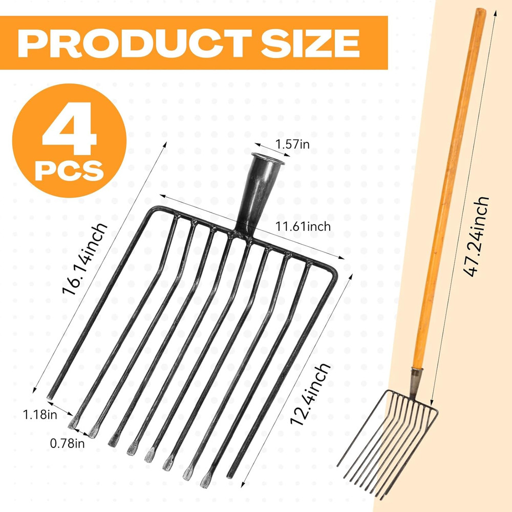 Durable 10 Tine Pitch Fork Set for Manure & Garden Work