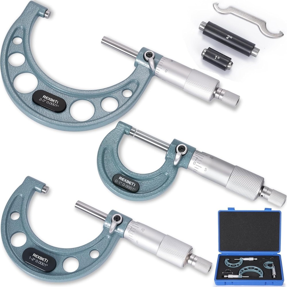 3Pcs 0-3" Precision Micrometer Set with Protective Case for Machining Excellence