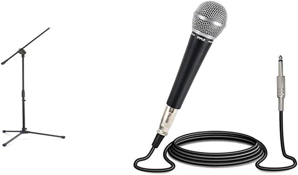 Microphone Stand, Black (SAMK10) & Pyle Handheld Microphone Dynamic Moving Coil