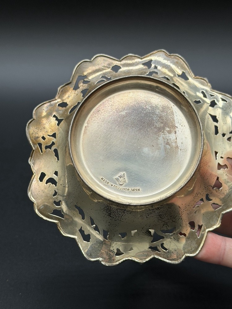 Vintage Occupied Japan Silver Plated Grape & Vine Basket Candy Dish w Handle