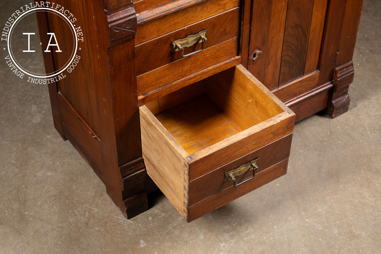 Late 19th Century Eastlake Victorian Walnut Commode Wash Stand with Marble Top
