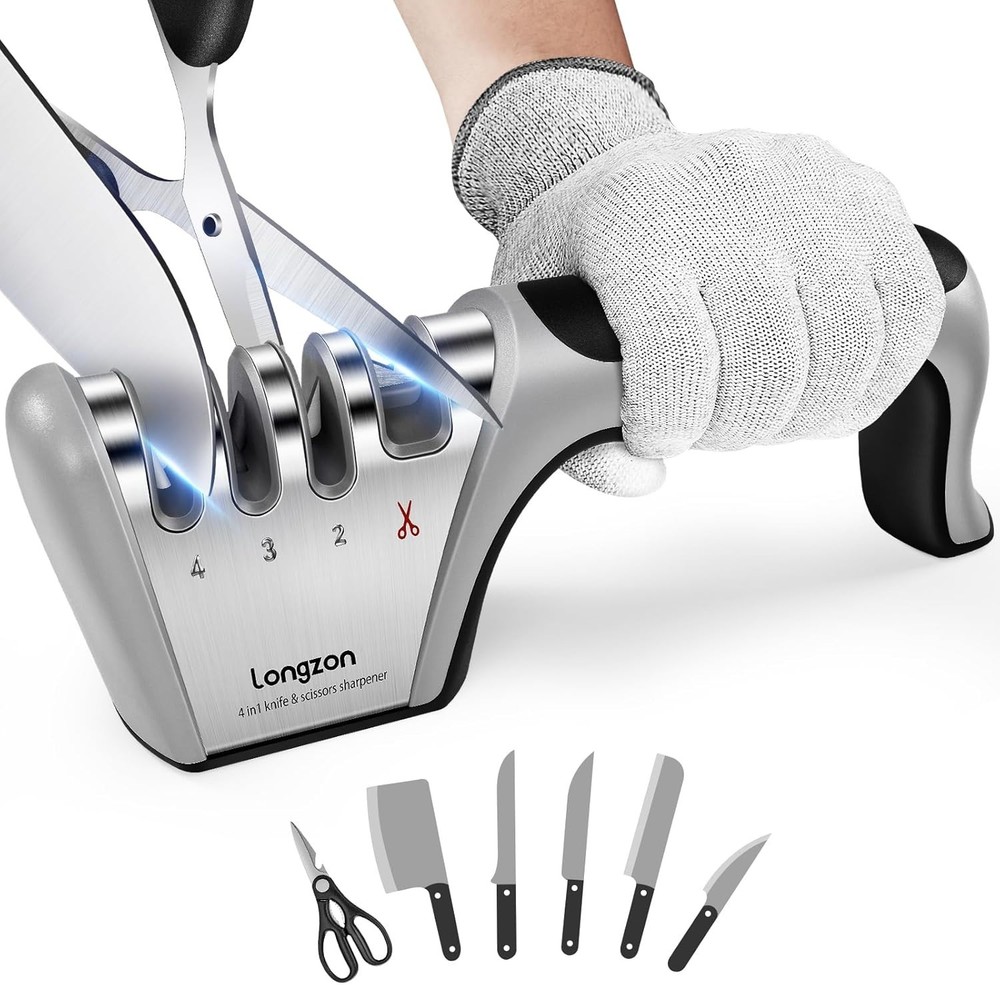 4-Stage Knife Sharpening System + Cut-Resistant Glove