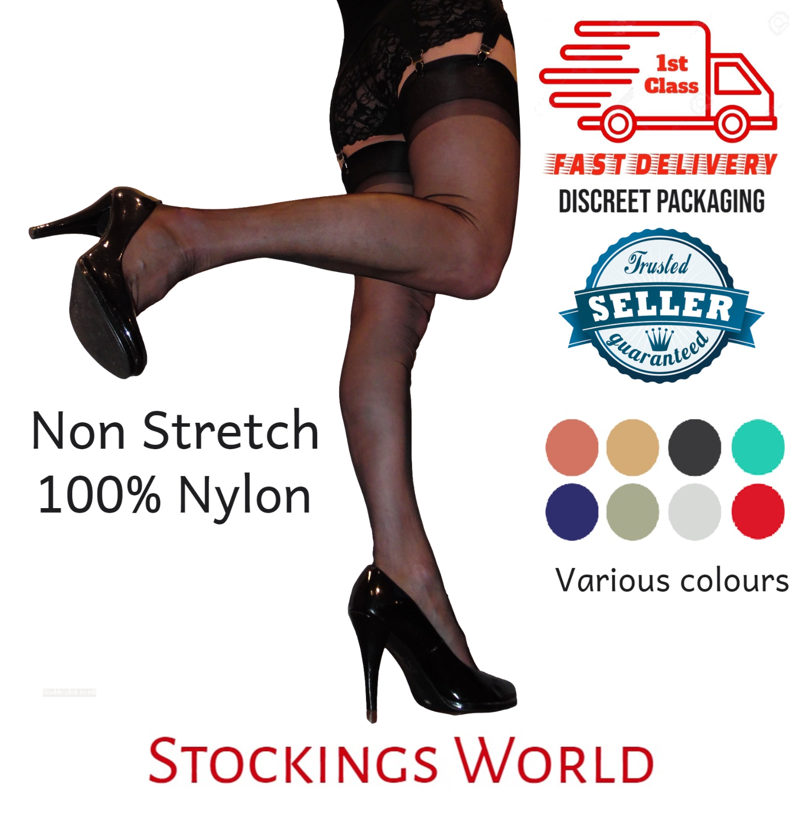 100% Nylon Non Stretch Stockings Seamless 5 Denier Medium Various Colours NEW