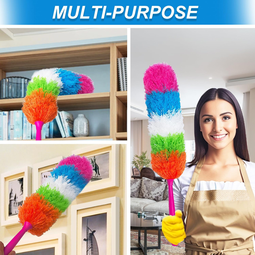 2 Pack 22-Inch Rainbow Reusable Microfiber Dusters,Bendable and Washable Feather