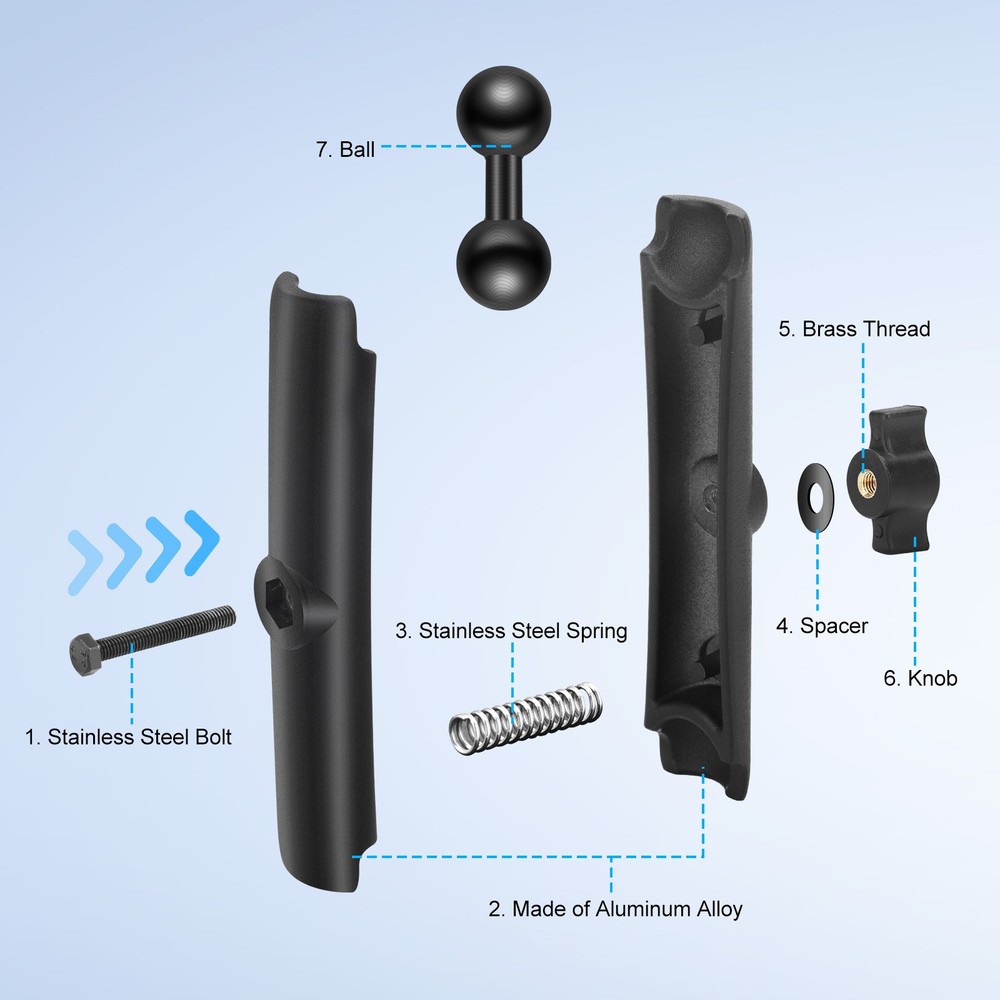 Dual Extension Double Socket Arm Compatible with RAM Mount B Size 1"Ball Adapter