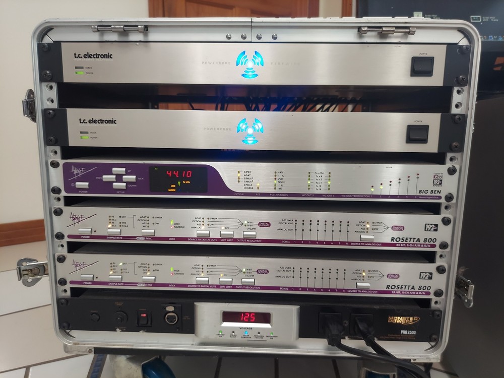 Protools 10, Apogee 192 AD & Big Ben Clock, TC Electronic Powercore 4, Mac