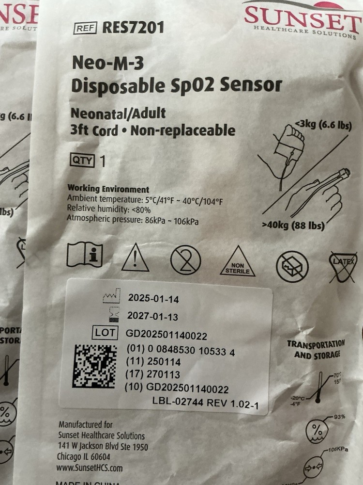 Sunset Neo-M-3 Disposable SpO2 Sensor Probe Compatible 2 Pieces