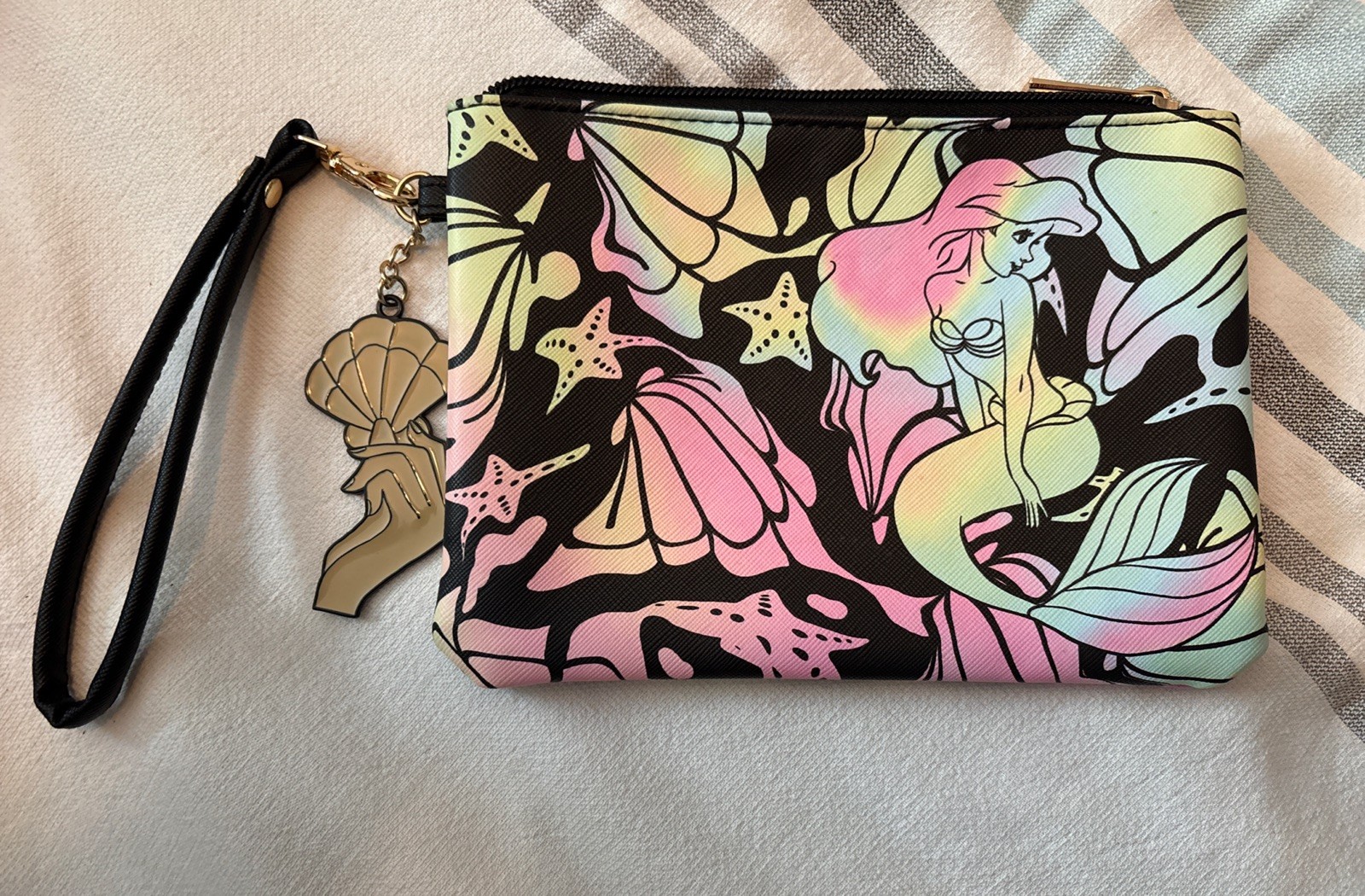 Bioworld Ariel Disney Princess Zip Pouch Wristlet Little Mermaid -large Charm