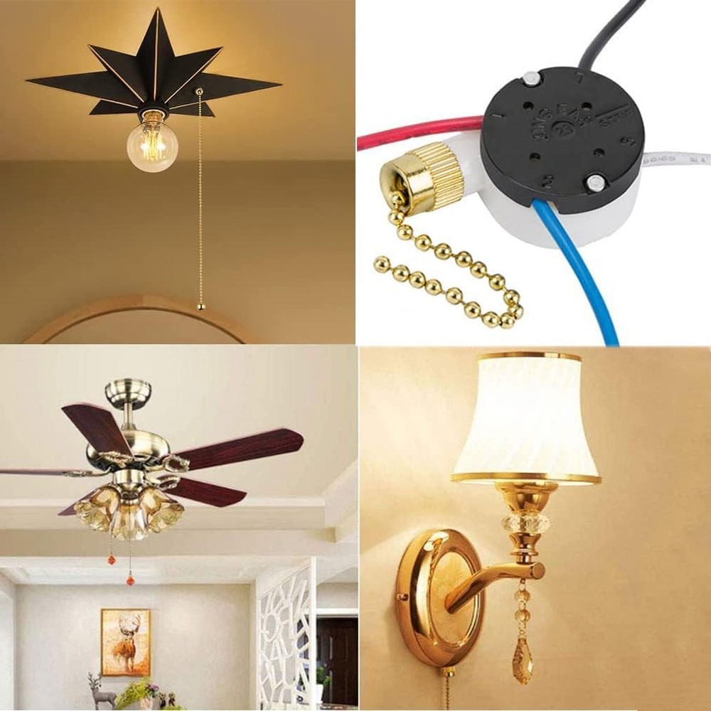 Ceiling Fan Switch Zing Ear ZE-208s E89885 3 Speed 4 Wire Pull 1 Piece, BRASS