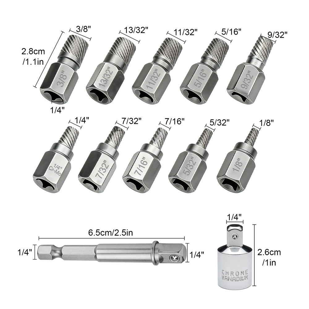 12pcs Screw Extractor Set Multi-Spline Broken Bolt & Nut Remover Tool for Drill