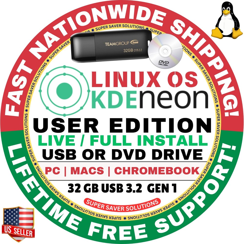 KDE NEON LINUX OS / USER EDITION / BOOTABLE USB/DVD LIVE FLASH PEN-DRIVE