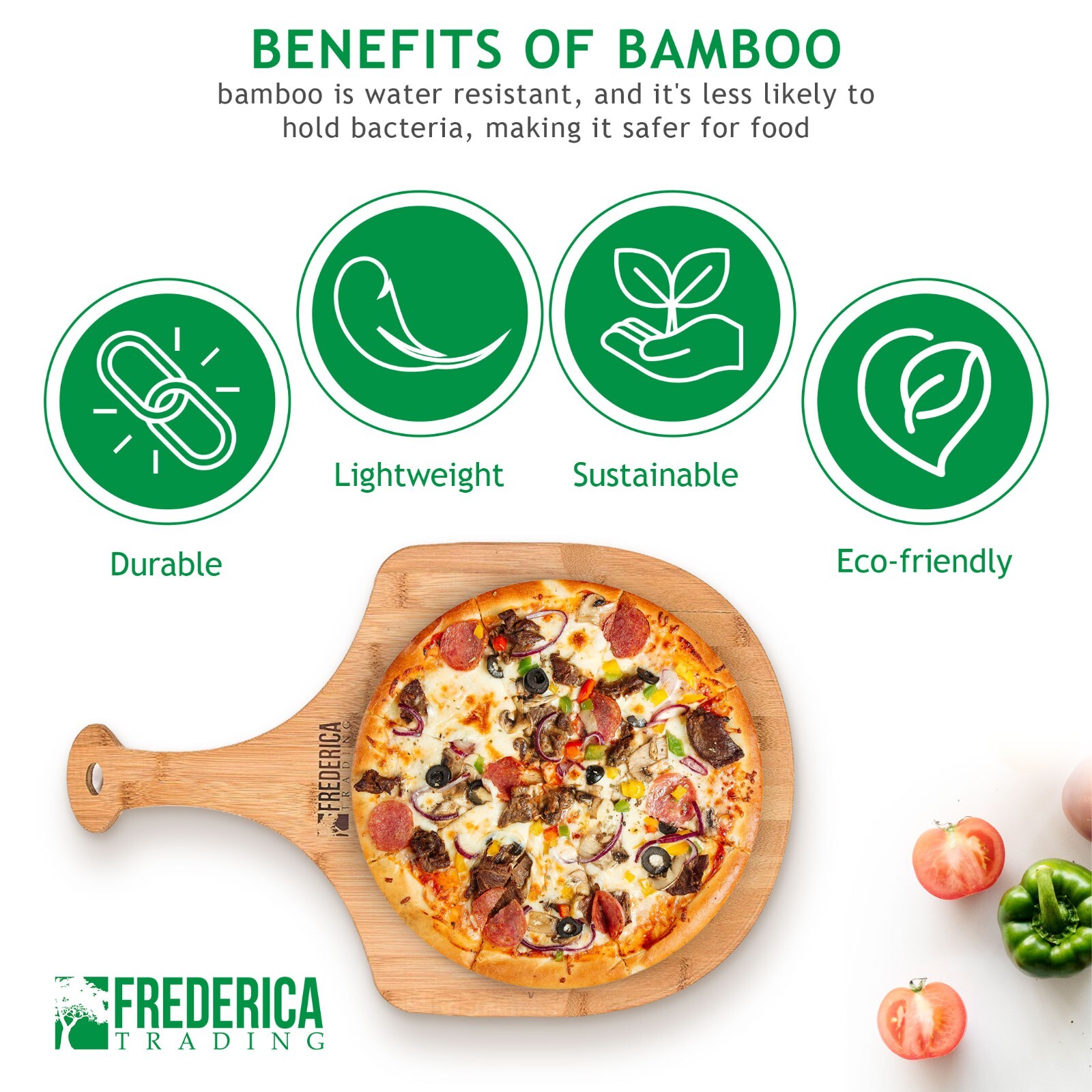 Bamboo Pizza Peel Paddle and Cutting Board with Handle (Extra Large Size)