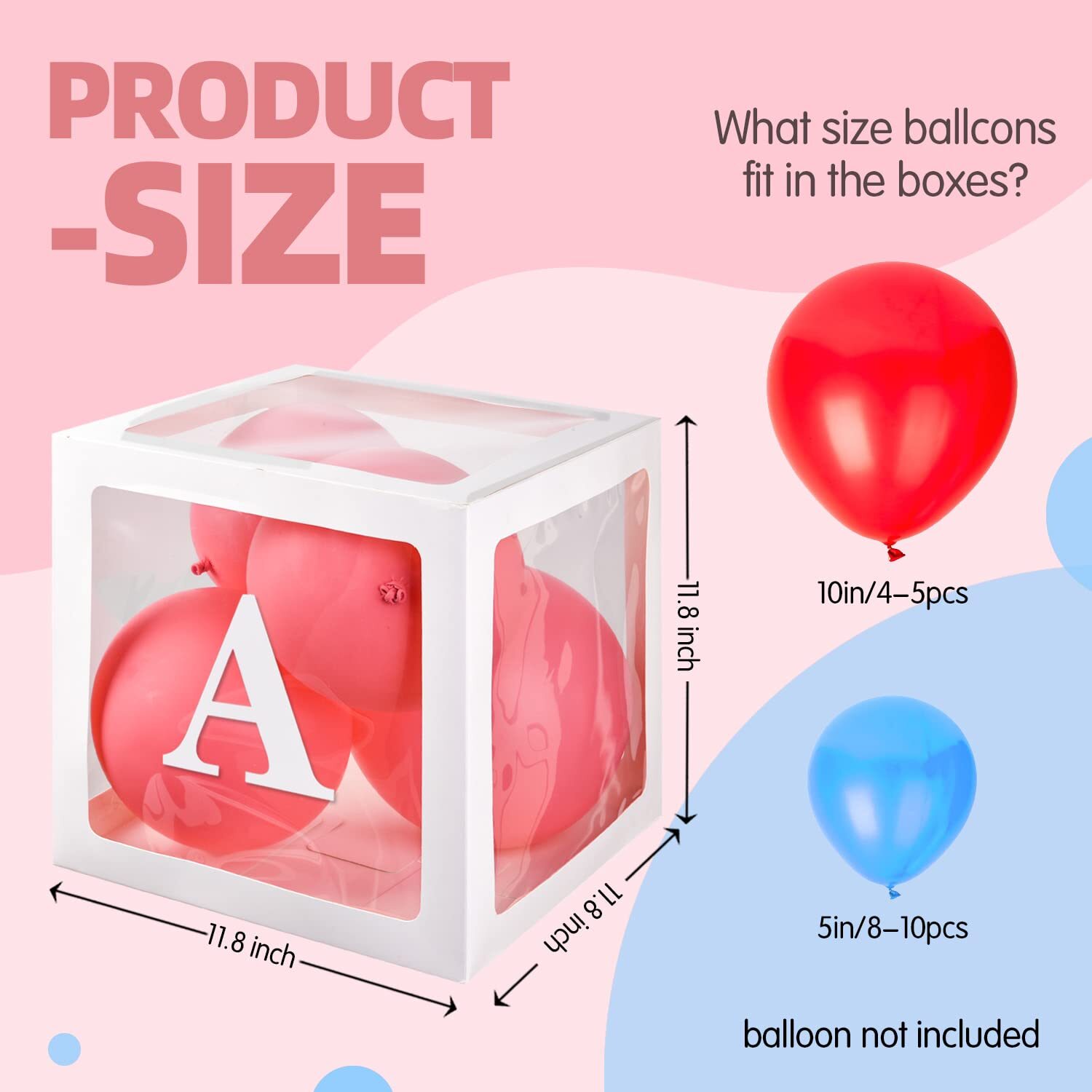 PABUES Baby Boxes with 4 PCS Letters for Baby Shower White Clear Balloon Box ...