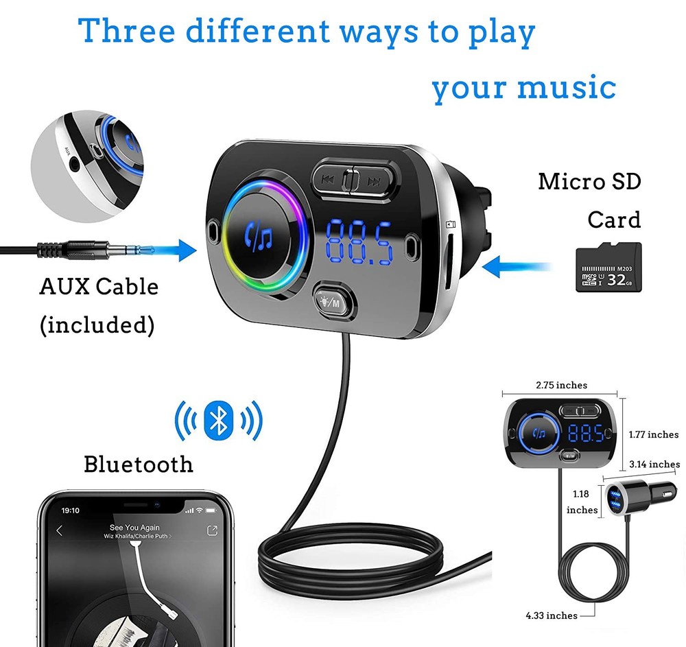 Arestech FM Transmitter Bluetooth 5.0 Hands-Free Car Kit with Quick Small