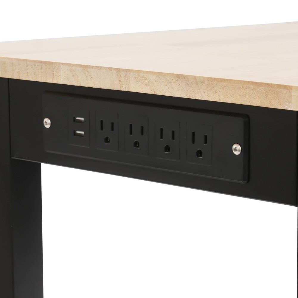 Height Adjustable Workbench with Power Outlets Heavy-Duty Work Table 110V