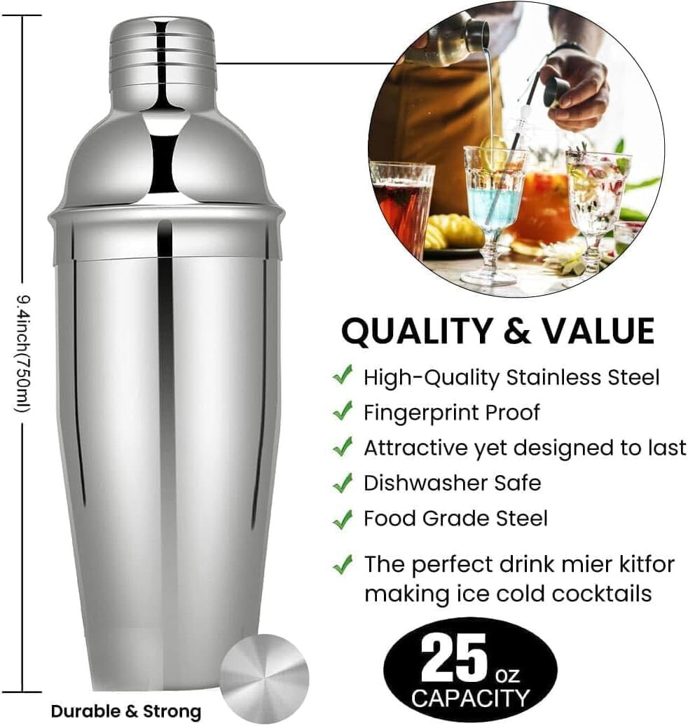 26 PC Bartender Kit Complete Cocktail Shaker Tool Set Stainless Steel with Stand