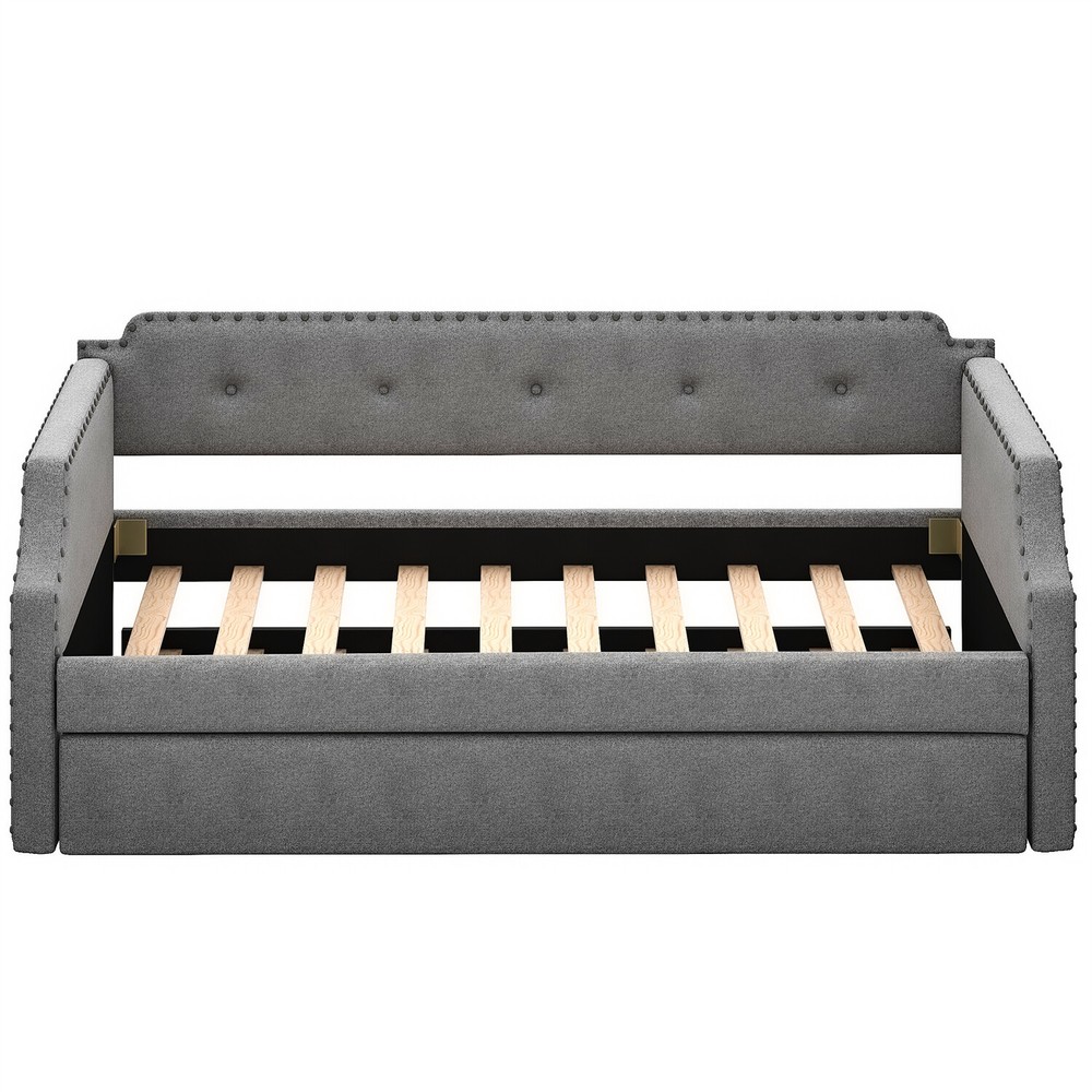Twin Size Daybed with Pull-Out Trundle Bed Upholstered Bed Frame Sofa Bed US