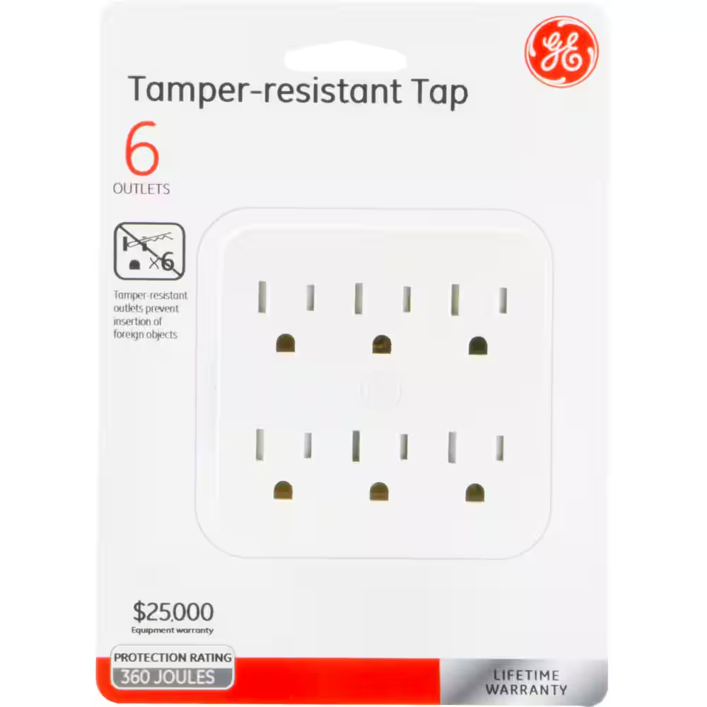 6-Outlet Sur Protector Tap with Tamper Resistant, White