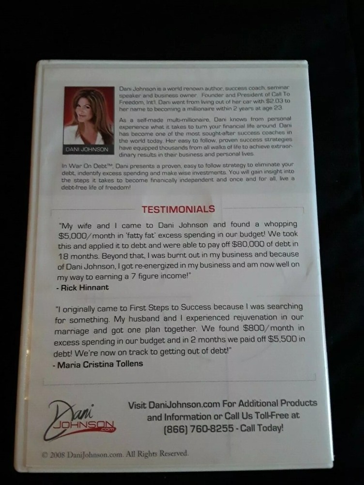 Dani Johnson WAR ON DEBT SET Home Study Program DVDs WORKBOOK 