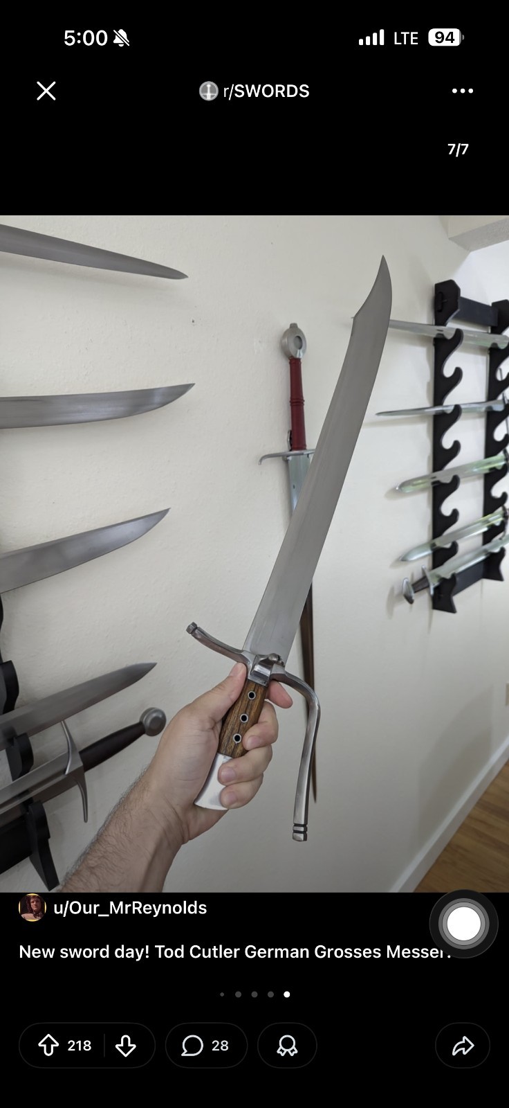 Tod Cutler German Grosses Messer Sword,D2 Steel With Leather Sheath