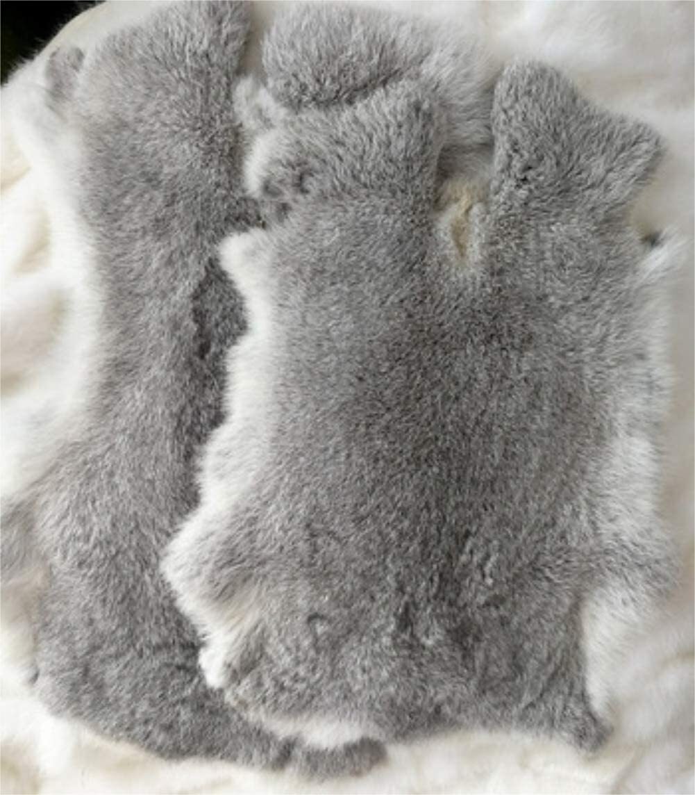 High Quality Soft Natural Gray Rabbit Skin Pelt Real Fur Craft Decro 8-14'' US