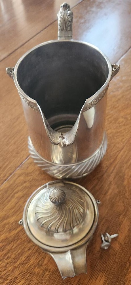 Antique 19th C Reed & Barton Silverplate Ice Water Pitcher, Porcelain Liner