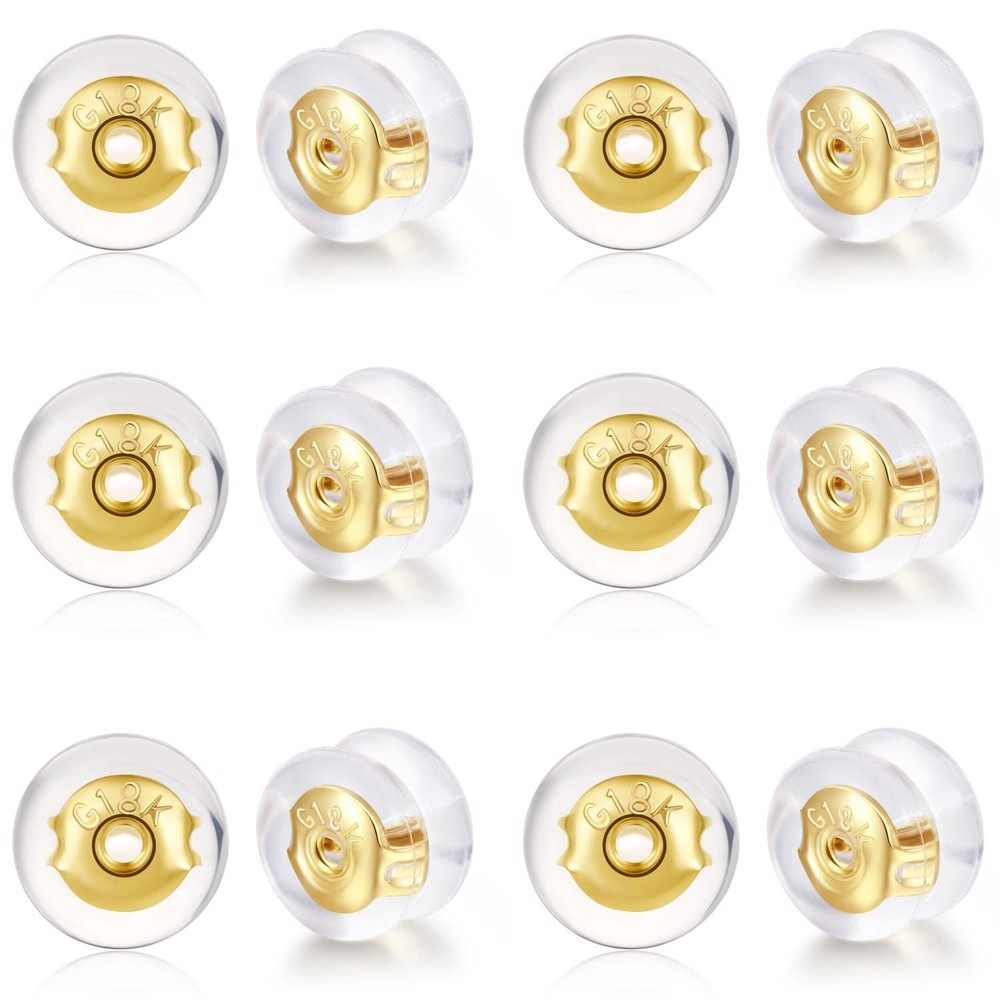 18K Gold Locking Secure Earring Backs for Studs, Silicone Earring Backs Repla...