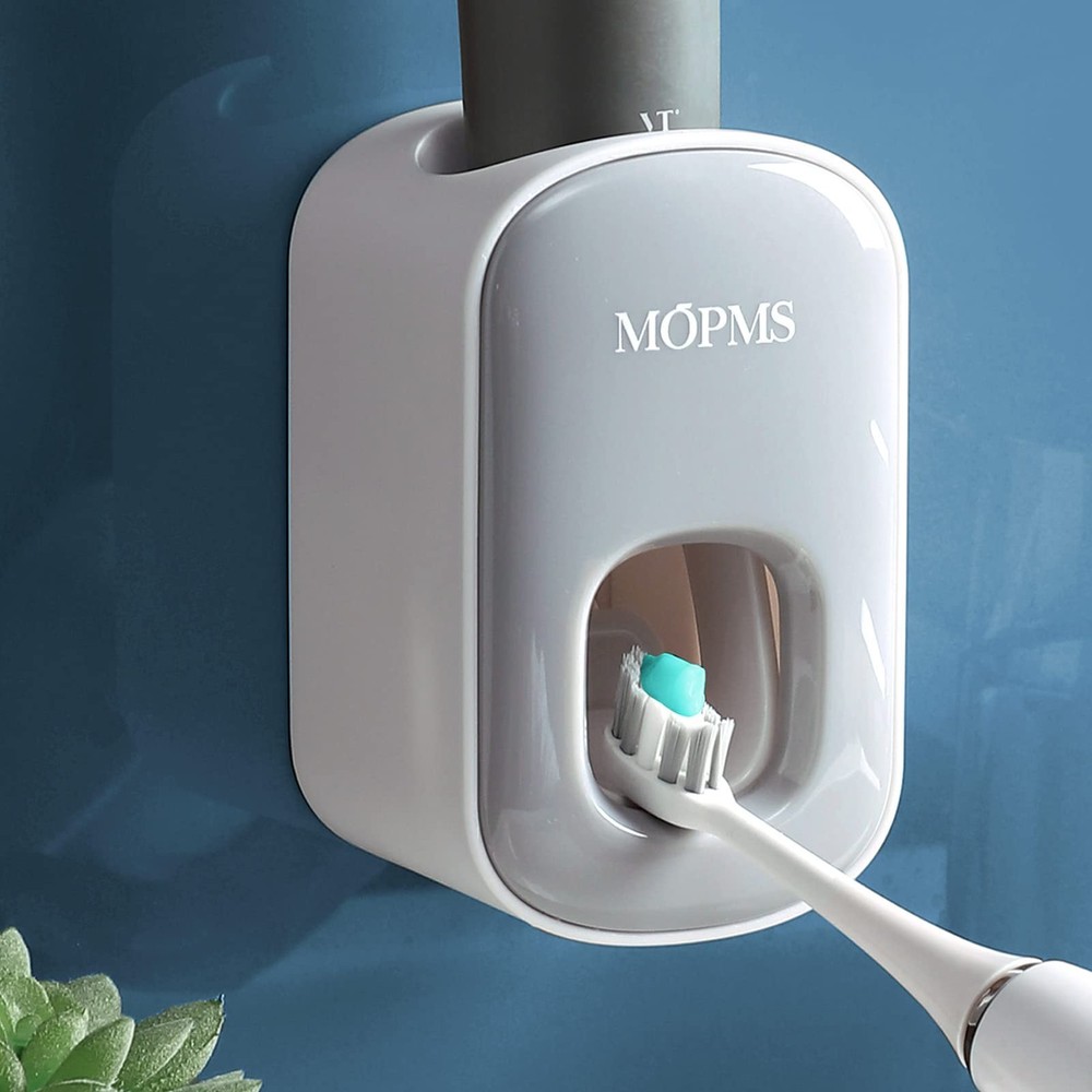 MOPMS Toothpaste Dispenser Wall Mounted for Bathroom Automatic Gray