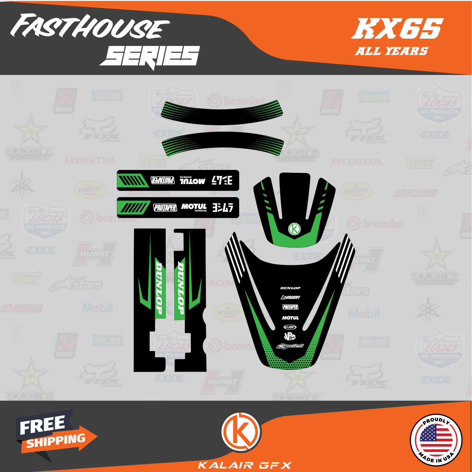 Graphics Kit for Kawasaki KX65 (1999-2024) KX 65 FH Series- Green