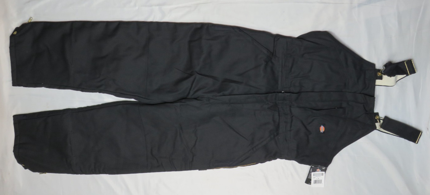 DICKIES LR LARGE BLACK BIB OVERALLS PREMIUM INSULATED DOUBLE KNEE CANVAS NEW NWT