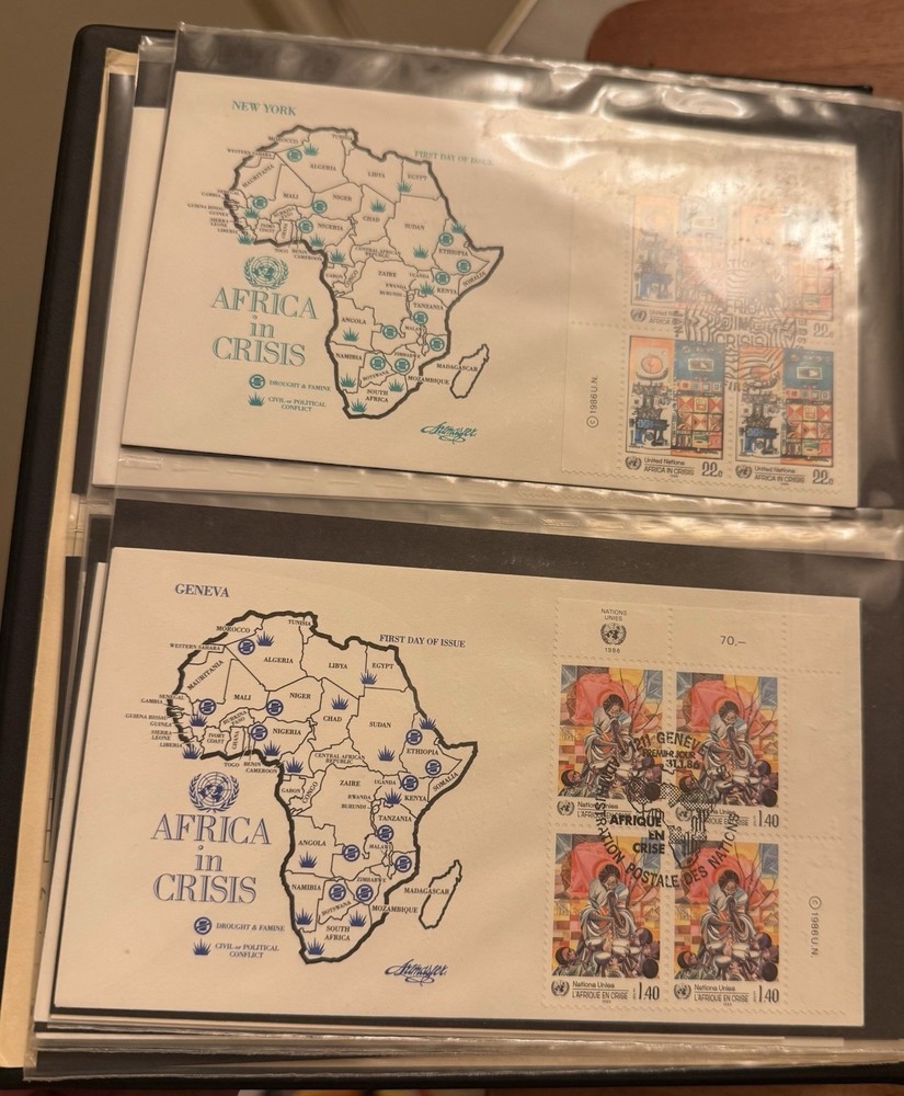 104 Mixed UNITED NATIONS First Day Covers Stamps 1985-1987 W/ Binder. Rare Lot