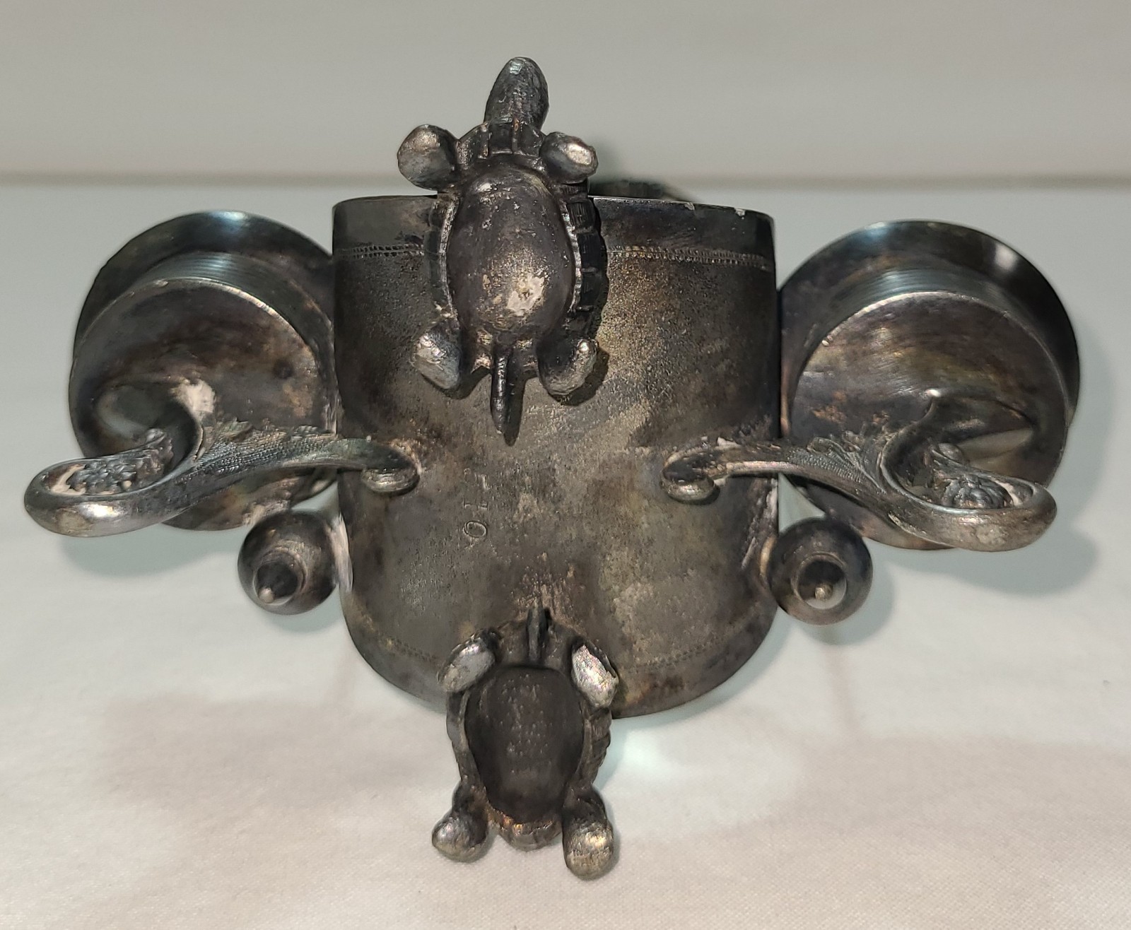 Napkin Ring Holder Salt Cellar Antique Silverplate Figural 2 Turtles