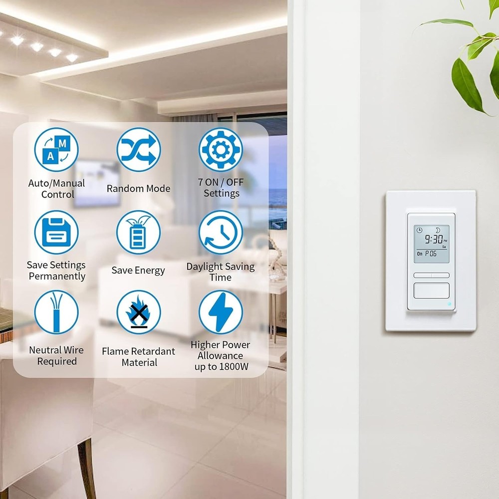 7 Day Programmable In-Wall Timer Switch Digital Sunrise Sunset Lighting Fan Time