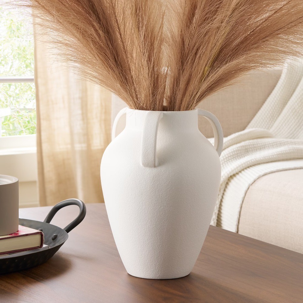 9.8" White Handled Ceramic Vase