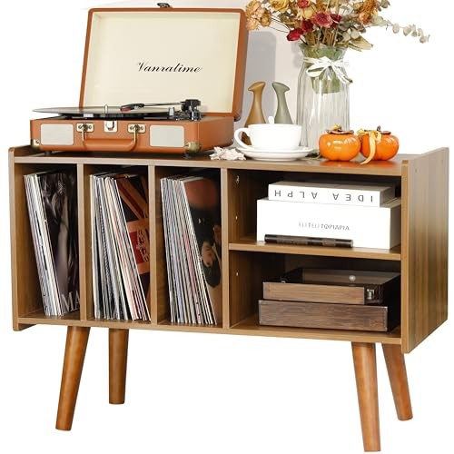 Record Player Stand with Vinyl Storage Holds Up to 300lb, Large Record Walnut
