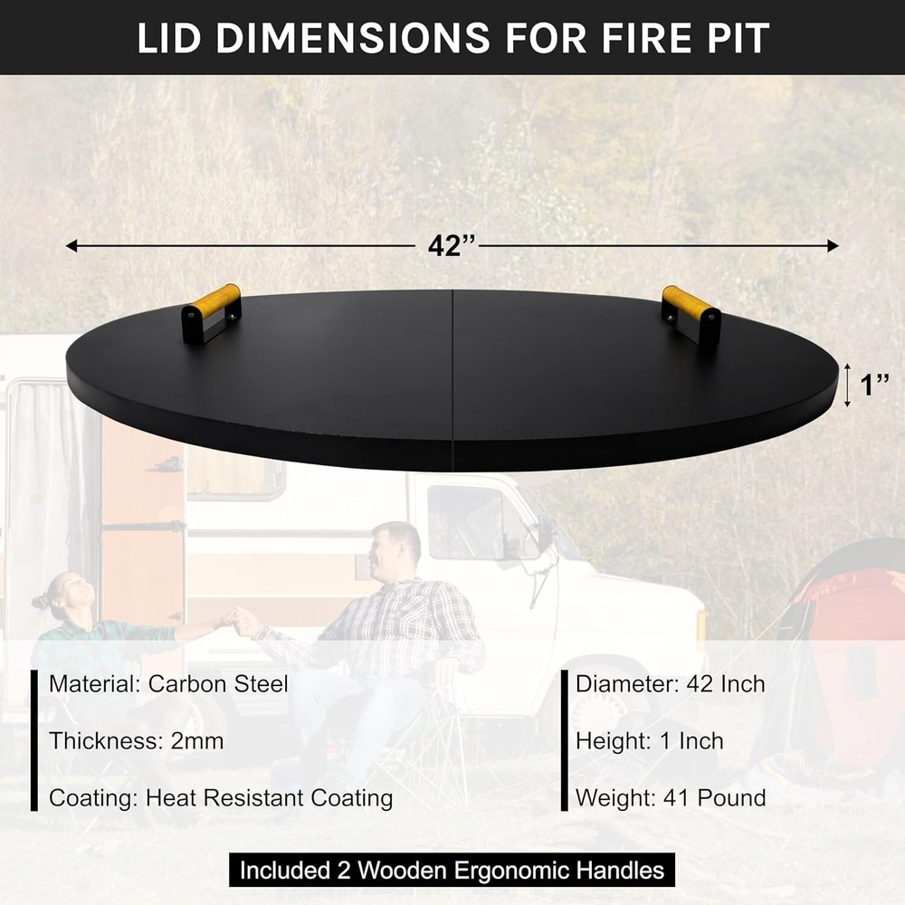 FEBTECH 42" Firepit Lid Round - Compatible for Fire Pit Inside Up to 40"