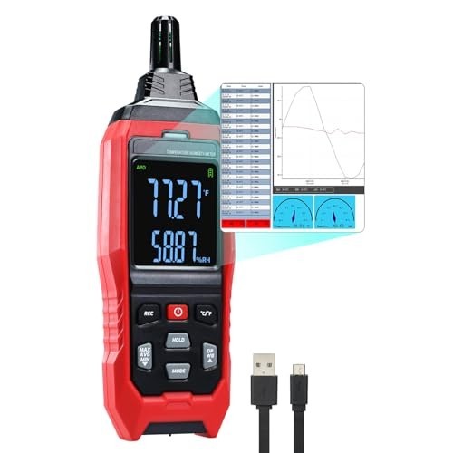 Digital Humidity & Temperature Meter Data Logger, LCD Psychrometer, Dew Point Al