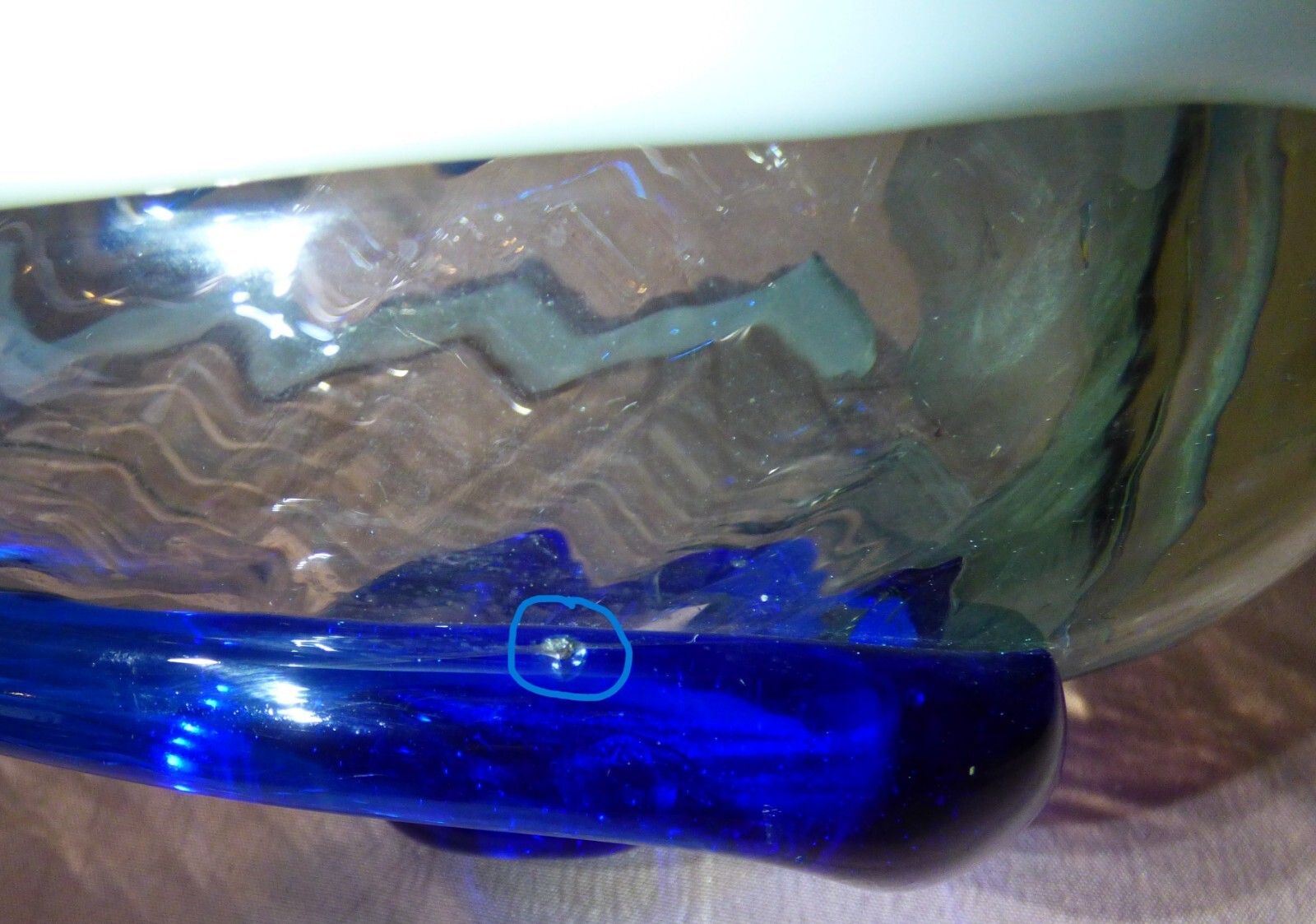 Large 26" MCM Swung Vase with Blue, White and Clear Glass