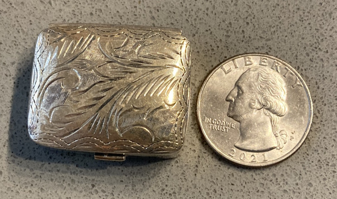 Vintage Engraved Sterling Silver Rectangle Pill Box