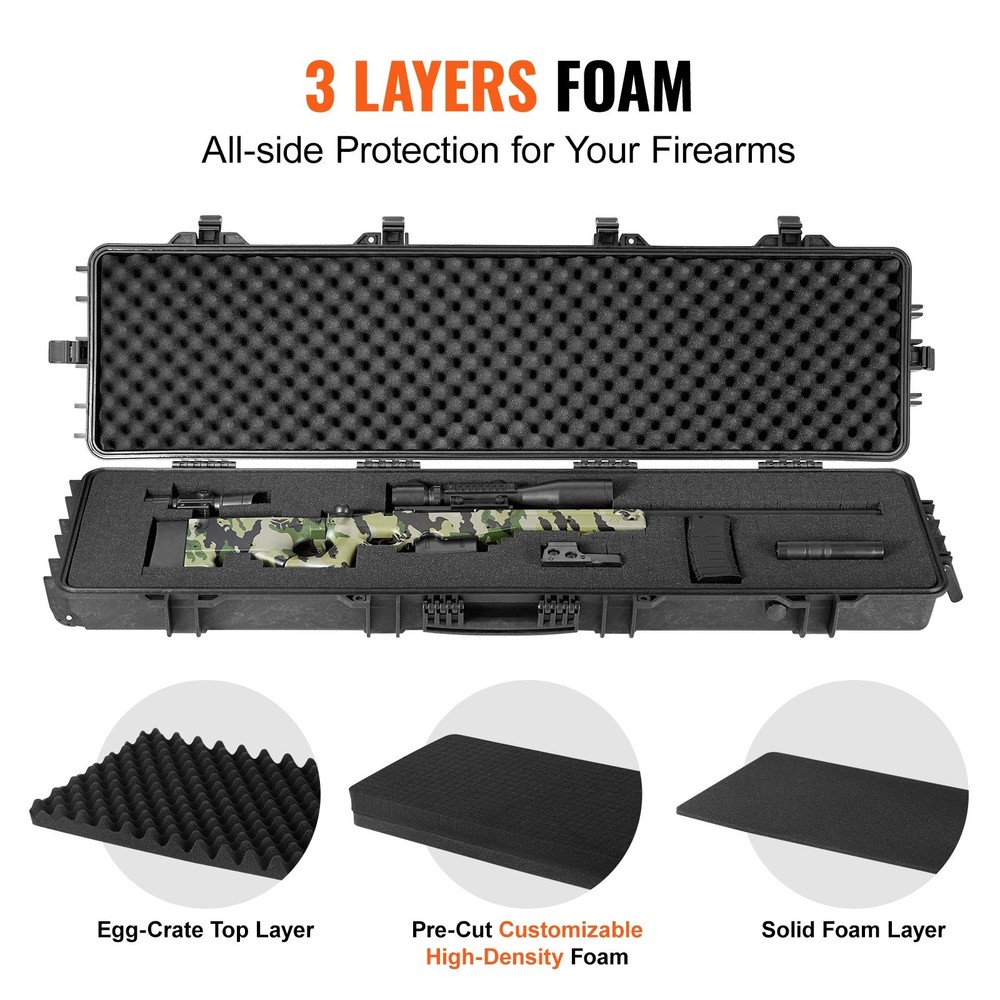 50 Inch Tactical Range Case 3 Layer Foam Wheels IP67 Waterproof Lockable