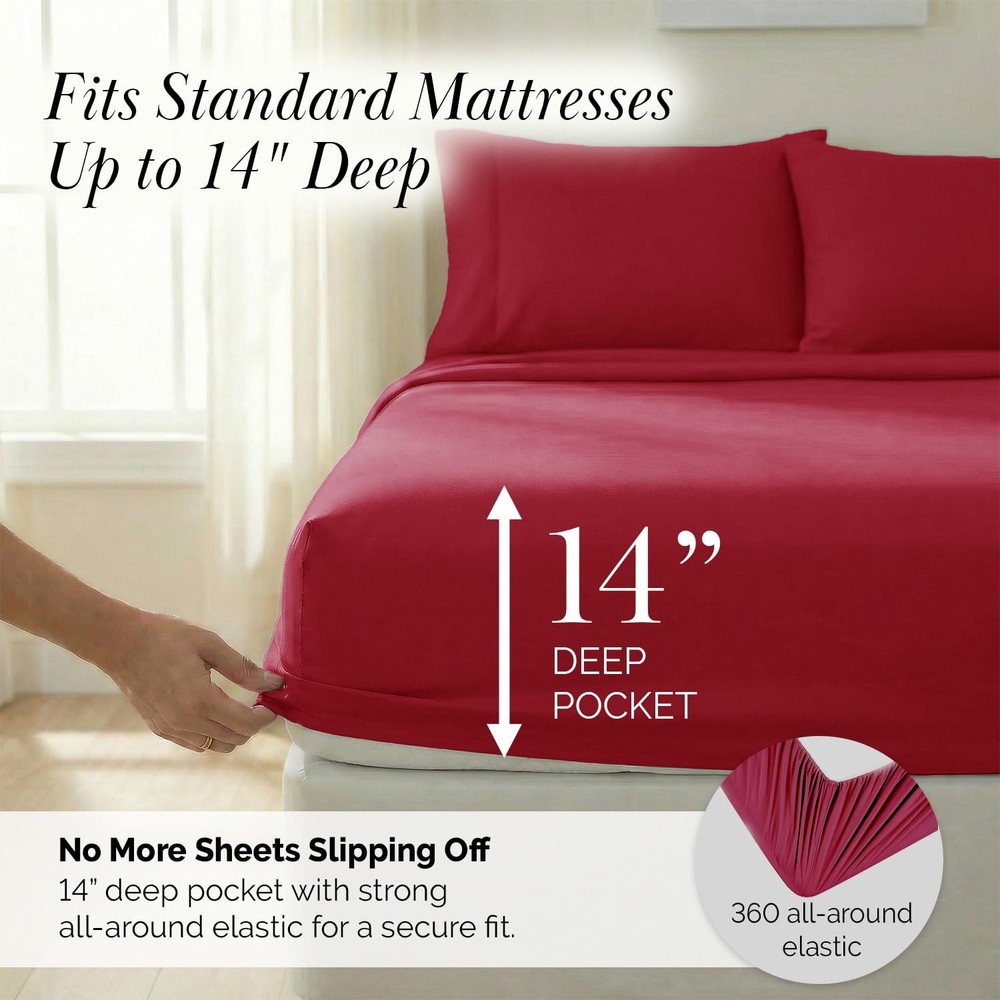 , Inc. 14" Deep Pocket Queen Size Sheets, 3-Piece Microfiber Bedding Set, Dee...