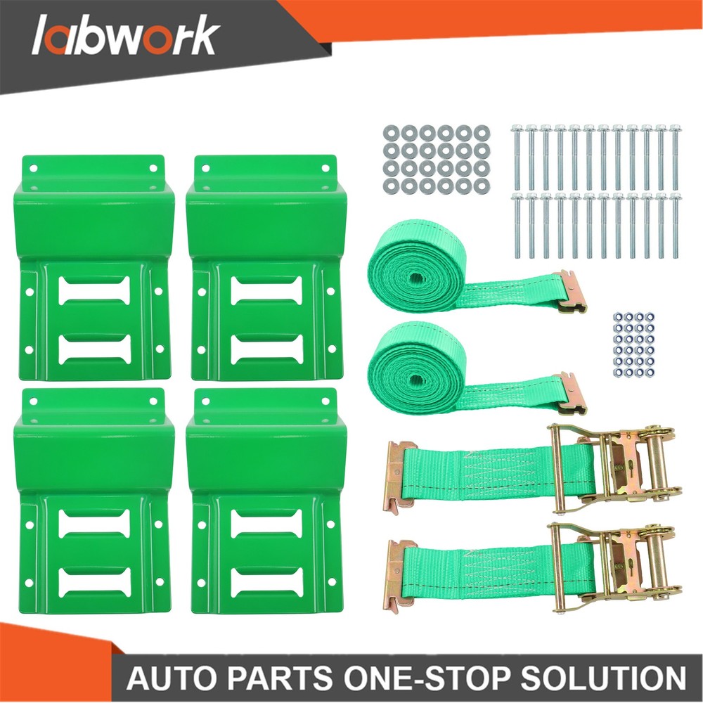 Labwork 4pcs E Track Wheel Chock +2 Pack 2" X 15' E Track Ratchet Straps
