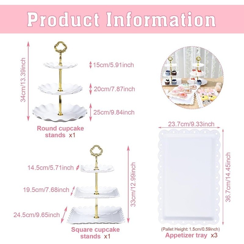 Tiered Serving Tray Set Rectangular Cake Display Stand Parties Events Desserts