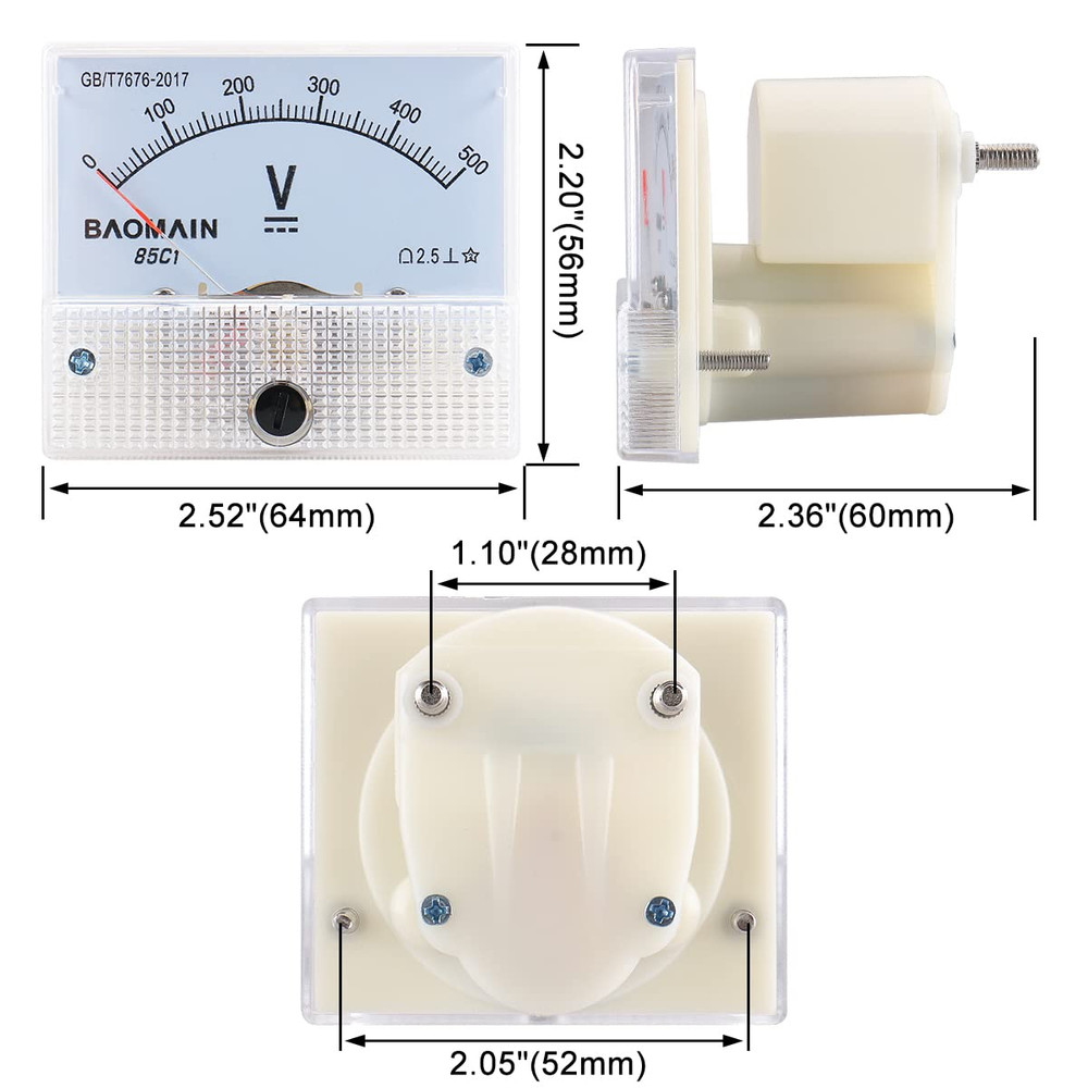 Analog Voltmeter 85C1 DC 0-500V Rectangle Analog Volt Panel Meter Gauge