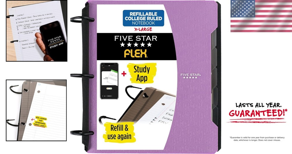 Flex Refillable Notebook with TechLock Rings - 300 Sheet Capacity, Amethyst